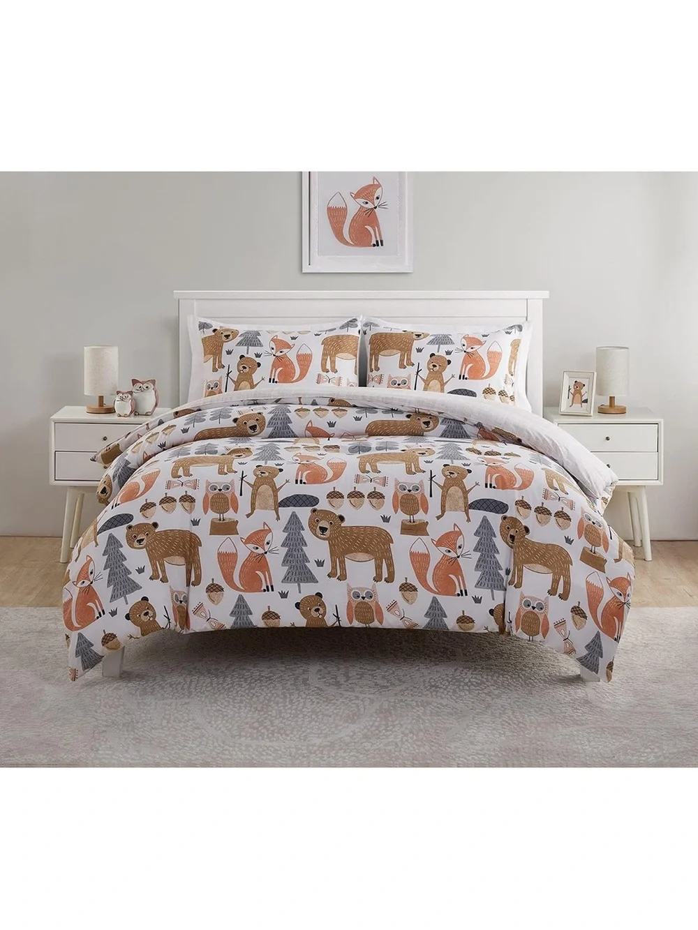 Whimsical Woodland Comforter Set in Rust and Gray